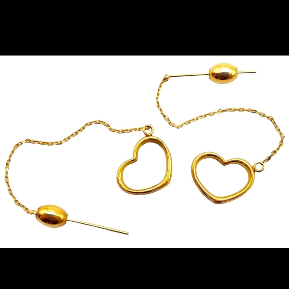 Solid 14k Yellow Gold Heart Unique Vintage Heart Dangle Earrings RARE